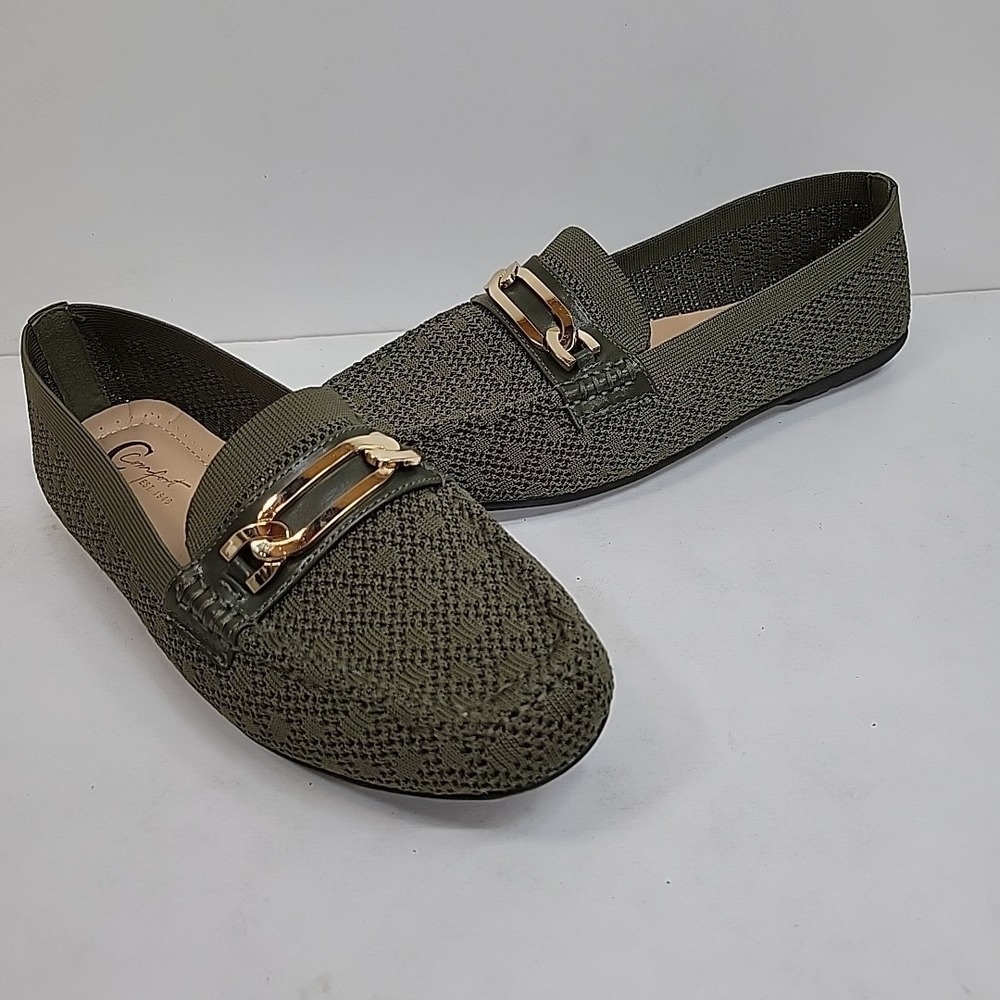 C‎ Comfort Est 1946 Olive Green Size 8 M Loafer Flats Gold Buckle Accent Casual